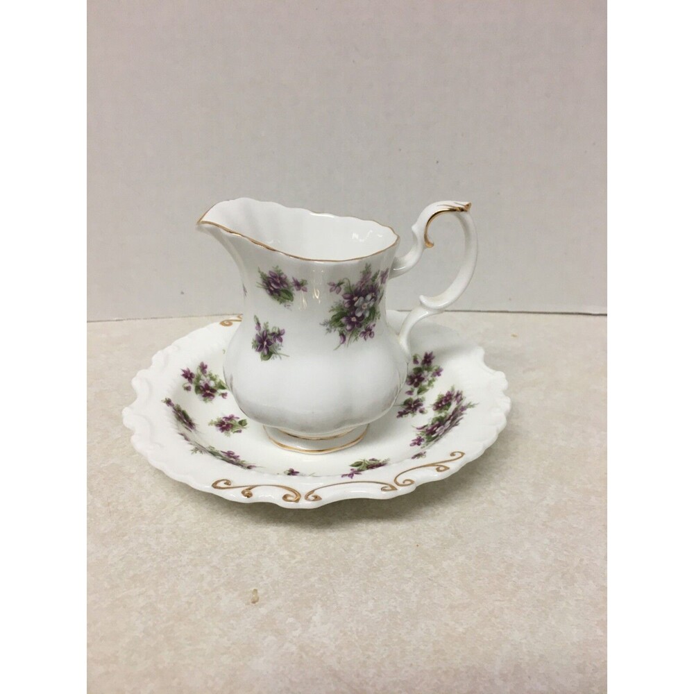 ROYAL ALBERT BONE CHINA SWEET VIOLETS UNDER PLATE AND CREAMER SET ENGLAND